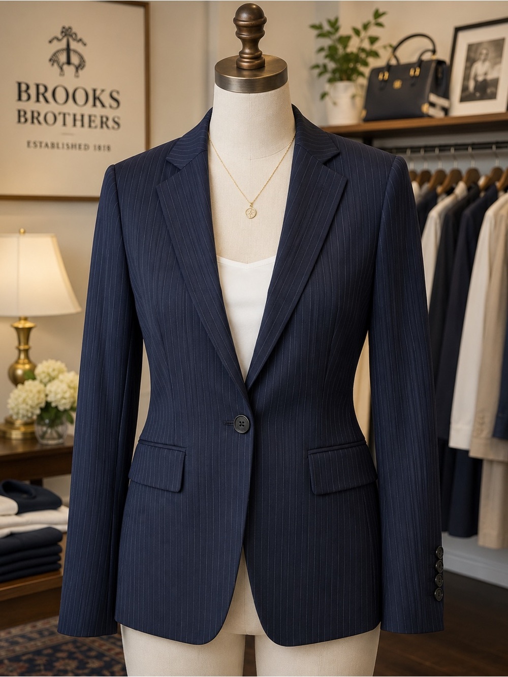 Brooks Brothers Milano Fit Navy Blue Pinstripe Wool Blend Career Blazer 2P